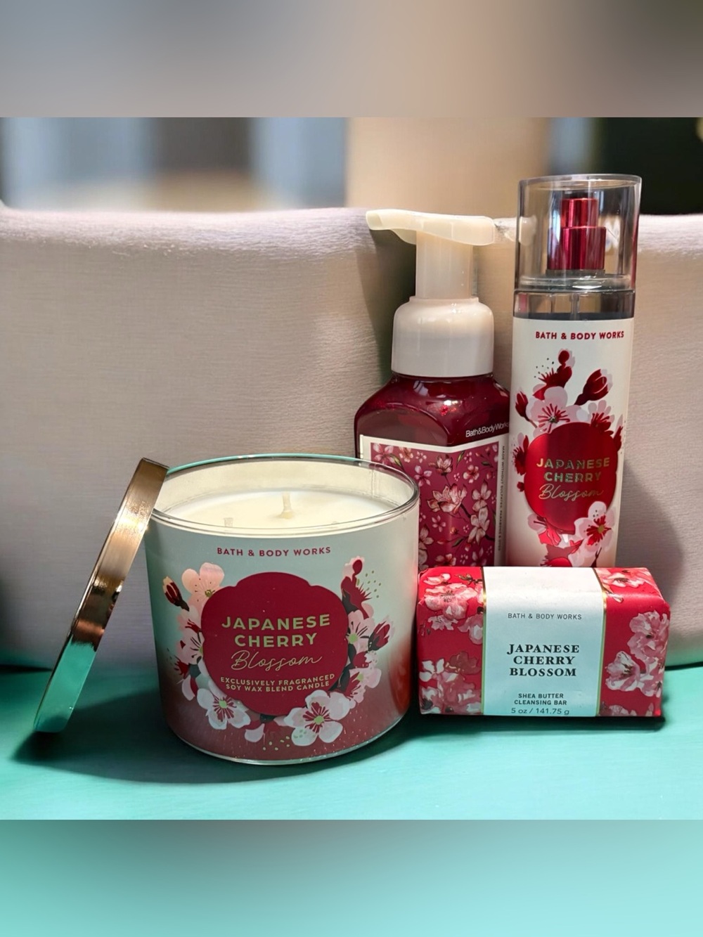 Bath & Body Works Japanese Cherry Blossom Bath & Body Set - Pink, White, Red